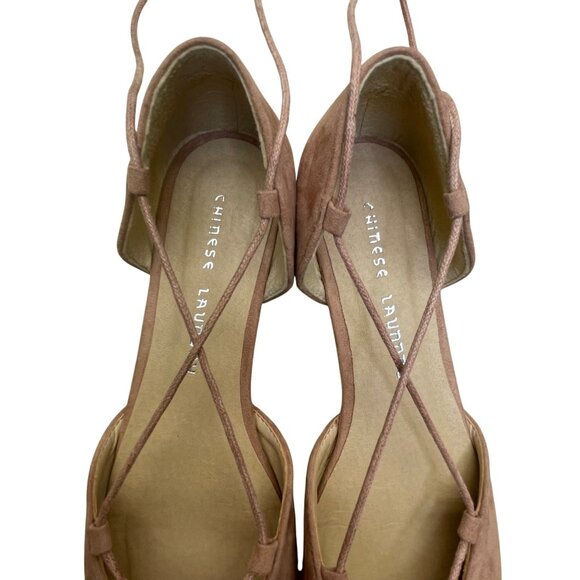 Chinese Laundry Women’s Pink Blush Faux Suede Lace-Up Pointed-Toe Flats Size 8.5 - Picture 6 of 8